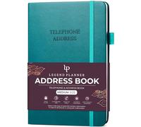 Legend Planner Libreta de direcciones con pestañas alfabéticas, agenda de contactos telefónicos para números de teléfono, direcciones, contraseñas, tamaño mediano (verde azulado oscuro)