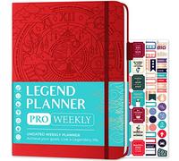 Legend Planner PRO - Agenda semanal y mensual sin fecha para objetivos y productividad. Cuaderno organizador de gestión del tiempo, 18 x 25,5 cm (rojo)