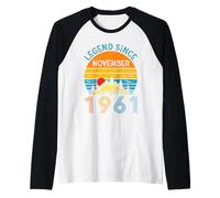 Legend Since November 1961 65th Birthday 65 Years Old Retro Camiseta Manga Raglan