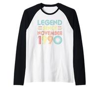 Legend Since November 1990 36th Birthday Retro 36 Years Old Camiseta Manga Raglan