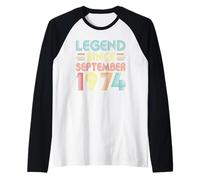 Legend Since September 1974 52nd Birthday Retro 52 Years Old Camiseta Manga Raglan