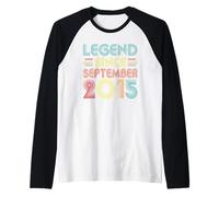 Legend Since September 2015 10th Birthday Retro 10 Years Old Camiseta Manga Raglan