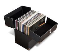 Legend Vinyl Caja de almacenamiento de discos - Capacidad para 50 LPs, caja de almacenamiento de vinilo de 12 pulgadas con paneles de apertura frontal y trasera, estilo de funda de vuelo, diseño