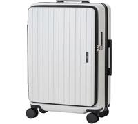 LEGEND WALKER Maleta rígida expandible de apertura frontal con ruedas giratorias, bloqueo TSA, puerto USB y portavasos, Blanco, 19 inch, Equipaje expandible central rígido con ruedas giratorias