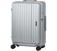 LEGEND WALKER Maleta rígida expandible de apertura frontal con ruedas giratorias, bloqueo TSA, puerto USB y portavasos, Plateado, 26 inch, Equipaje expandible central rígido con ruedas giratorias