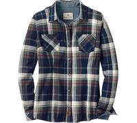 Legendary Whitetails Women's Cottage Escape Flannel Long Sleeve Plaid and Solid Color Clothes for Women, Fitted Button Down, Navy Plaid, X-Small