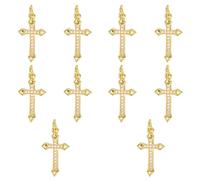 LEGENTLISUR 10 piezas Cruz colgante para colgante religioso de latón Rosario Crucifijo Pendant con circonita para pendientes, collares, accesorios de manualidades, 21x13x2mm, Latón, No es una piedra