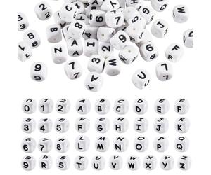 LEGENTLISUR 108 cuentas de silicona con números de letras de 12 mm, cuentas sueltas del alfabeto para pulseras de amistad, palabras, llaveros, joyas, manualidades, proyectos de bricolaje (blanco)