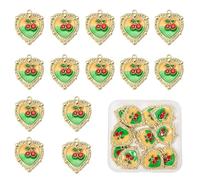 LEGENTLISUR 15 dijes de cereza para hacer joyas, abalorios estéticos esmaltados a granel con diamantes de imitación, pintura de aleación esmaltada en forma de corazón, colgantes para pulseras, aretes