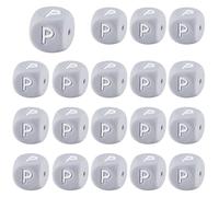 LEGENTLISUR 20 cuentas de letras de silicona de 12 mm, cuadradas, color gris, cuentas sueltas del alfabeto para pulseras de amistad, llaveros, joyas, manualidades, proyectos de bricolaje (letra P)