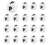 LEGENTLISUR 20 cuentas de letras de silicona de 12 mm, cuadradas, cuentas sueltas del alfabeto blanco para pulseras de amistad, palabras, llaveros, joyas, manualidades, proyectos de bricolaje (letra P