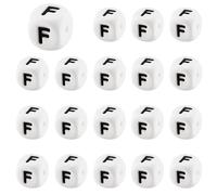 LEGENTLISUR 20 cuentas de letras de silicona de 12 mm, cuadradas, cuentas sueltas del alfabeto blanco para pulseras de amistad, llaveros, joyas, manualidades, proyectos de bricolaje (letra F)