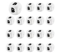 LEGENTLISUR 20 Cuentas de Letras de Silicona de 12mm Dados Cuadrados Cuentas Sueltas del Alfabeto Blanco para Pulseras de Amistad Palabras Llaveros Joyería Manualidades Proyectos DIY (Letra B)