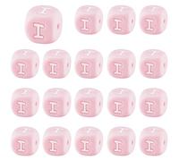 LEGENTLISUR 20 cuentas de silicona con letras de 12 mm con inicial de vocal cúbica rosa para pulseras de amistad, collares, joyas, llaveros, manualidades, proyectos de bricolaje (letra I)