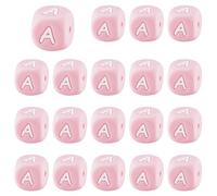 LEGENTLISUR 20 cuentas de silicona con letras de 12 mm, cubos de dados rosas, letras del alfabeto, cuentas sueltas para pulseras de amistad, collares, llaveros, joyas, manualidades, proyectos de