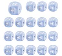 LEGENTLISUR 20 cuentas de silicona con letras de 12 mm, cuentas cuadradas del alfabeto azul para pulseras de amistad, collares, joyas, llaveros, proyectos de bricolaje (letra H)
