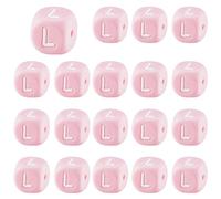 LEGENTLISUR 20 cuentas de silicona con letras de 12 mm, cuentas cuadradas del alfabeto rosa para pulseras de amistad, collares, joyas, llaveros, proyectos de bricolaje (letra L)