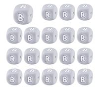 LEGENTLISUR 20 cuentas de silicona con letras de 12 mm, dados cuadrados, alfabeto gris, perlas sueltas para pulseras de la amistad, palabras, llaveros, joyas, manualidades, proyectos de bricolaje