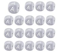 LEGENTLISUR 20 cuentas de silicona con letras de 12 mm, dados grises, alfabeto vocal, perlas sueltas para pulseras de la amistad, collares, llaveros, joyas, manualidades, proyectos de bricolaje (letra