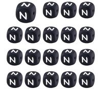 LEGENTLISUR 20 cuentas de silicona de 12 mm, cuadradas, cuentas de silicona del alfabeto, para pulseras de amistad, collares, llaveros, manualidades, proyectos de bricolaje (letra N)