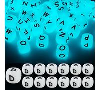 LEGENTLISUR 20 cuentas luminosas de silicona con letras cuadradas de 12 mm que brillan en la oscuridad, cuentas del alfabeto para pulseras de amistad, collares, joyas, llaveros, manualidades