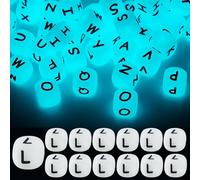 LEGENTLISUR 20 cuentas luminosas de silicona con letras cuadradas de 12 mm que brillan en la oscuridad, cuentas del alfabeto para pulseras de amistad, collares, joyas, llaveros, manualidades