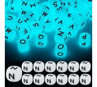 LEGENTLISUR 20 cuentas luminosas de silicona con letras de 12 mm, cuadradas cúbicas, que brillan en la oscuridad, cuentas de silicona del alfabeto para pulseras de amistad, collares de palabras