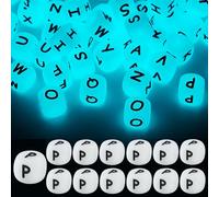 LEGENTLISUR 20 cuentas luminosas de silicona con letras de 12 mm, cuadradas, que brillan en la oscuridad, cuentas sueltas para pulseras de amistad, llaveros, joyas, manualidades, proyectos de