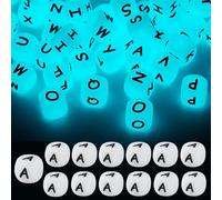 LEGENTLISUR 20 cuentas luminosas de silicona con letras de 12 mm, cubos brillantes en la oscuridad, vocal alfabeto, perlas sueltas para pulseras de la amistad, collares, proyectos DIY (letra A)