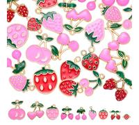 LEGENTLISUR 20 dijes de fresa y cerezas para hacer joyas, bonitos dijes de frutas esmaltadas para pulseras, collares, aretes, llaveros, suministros de bricolaje, 15~24x11~17x1~5.5mm, Aleación
