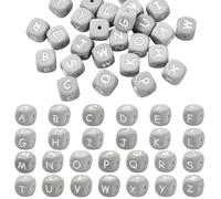 LEGENTLISUR 26 cuentas de silicona con letras cuadradas de 12 mm, cuentas sueltas del alfabeto para pulseras de amistad, palabras, llaveros, joyas, manualidades, proyectos de bricolaje (gris)