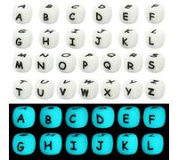 LEGENTLISUR 26 cuentas luminosas de silicona con letras de 12 mm, cuadradas, para pulseras de amistad, llaveros, joyas, manualidades, proyectos de bricolaje