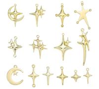 LEGENTLISUR 28 dijes dorados para hacer joyas, cruz, estrella, luna, colgantes para manualidades, pendientes, collares, pulseras, llaveros