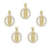 LEGENTLISUR 5-10 dijes de la Virgen María para hacer joyas, dijes de oro para aretes, colgantes cristianos para collares, cordones, aretes, joyas, llaveros, manualidades, bricolaje, 20x15x2.5mm, Latón