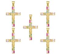 LEGENTLISUR 5 ~ 8 dijes de cruz dorada para hacer joyas, colgantes religiosos cristianos de circonita cúbica para pulseras, collares, aretes, llaveros, suministros de bricolaje, 28x18x2mm, Metal, Sin