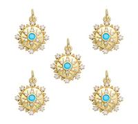 LEGENTLISUR 5 dijes chapados en oro para hacer joyas, dijes de sol de circonita cúbica con anillo de salto para pulseras, collares, aretes, llaveros, suministros de bricolaje, 16x14x3mm, Latón, No es