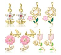 LEGENTLISUR 8 piezas de colgantes de flores doradas para pulseras colgantes de cristal de circonita para pulseras, collares, pendientes, llaveros, accesorios de bricolaje