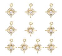 LEGENTLISUR Dijes de estrella dorada para hacer joyas, mini dijes de circonita cúbica con anillos de salto para pulseras, collares, aretes, llaveros, suministros de bricolaje, 14x12x3mm, Latón, No es