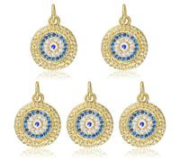 LEGENTLISUR Dijes de mal de ojo para hacer joyas, chapado en oro de 18 quilates, colgantes de cristal de latón para pulseras, pendientes, collares, bisutería, 15x12.5x3.5mm, Latón, No es una piedra