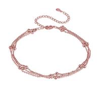 LEGENTLISUR Tobillera de Cuentas Redondas, Tobilleras de Mujer, Tobillera de Playa de Verano, Tobillera de Mujer con Capas, Regalos Joyería Mujeres(Oro Rosa)
