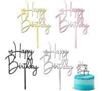 LeGeYo 4 Piezas Topper de Pastel Happy Birthday - Decoración de Tarta de Acrílico (Negro/Plata/Oro/Oro Rosa) para Cumpleaños de Niños y Adultos