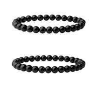 LeGeYo Bracciale in ossidiana nera Set da 2 Perle naturali da 8mm Elastico Unisex Stile minimalista per uso quotidiano meditazione yoga (con perline di ricambio)