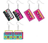 LeGeYo Pendientes casete retro 3 pares Acrílico + acero inoxidable Ligeros Estilo neón 80/90 Fiesta temática Multicolor