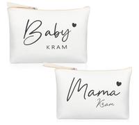 LeGeYo Set di 2 Borse da Trucco Mamma & Bambino - Pochette in Tela con Cerniera “Mama Kram/Baby Kram”, Regali per Donne Incinte, Borsa Ospedaliera, Regali Nascita