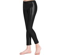 Leggings Brillantes para Niña 4-12 Años, Cintura Elástica y Largo hasta el Tobillo, Mallas para Danza Disco Jazz Baile y Fiesta (Negro, 6 años)