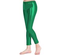 Leggings Brillantes para Niña 4-12 Años, Cintura Elástica y Largo hasta el Tobillo, Mallas para Danza Disco Jazz Baile y Fiesta (Verde, 12 años)