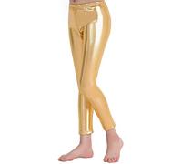 Leggings Brillantes para Niña 4-12 Años, Cintura Elástica y Largo hasta el Tobillo, Mallas para Danza Disco Jazz Baile y Fiesta (Dorado, 12 años)