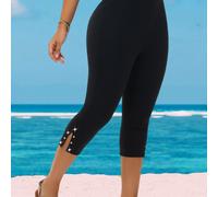 Leggings Capri con Abertura Lateral, Mallas Elásticas de Cintura Casuales para Verano, Dobladillo Adornado con Pedrería