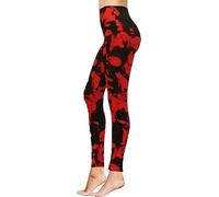 Leggings capri de cintura alta de longitud completa que no se transparentan, suaves y elásticos, Negro Rojo Tie Dye, L-XL