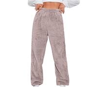 Leggings capris elásticos de invierno para mujer, de felpa gruesa, color sólido, térmicos, largos, cómodos, cálidos, talla grande, ligeros, oro rosa, S